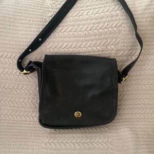 Vintage Black Leather Coach Shoulder Bag